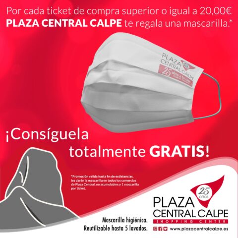 ¡Consigue Gratis la mascarilla de Plaza Central Calpe!